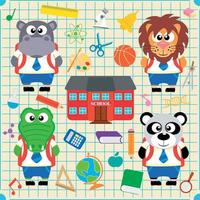 Back to school seamless background vector with funny animals