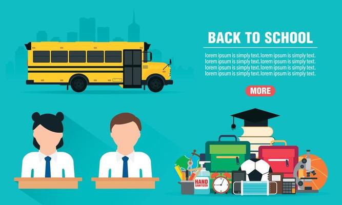 Back to school concept design flat banners set. Welcome back to school. School icon. Safe school education
