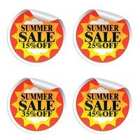 Summer sale stickers 15,25,35,45 with sun vector