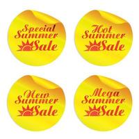 Yellow summer sale stickers special,hot,new,mega with sun symbol vector