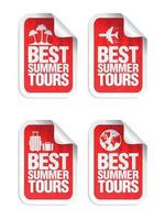 Best summer tours red sticker set. Time to travel. Around the world vector