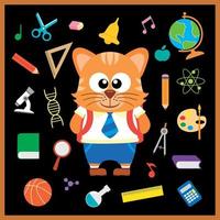 Back to school seamless background with cat vector