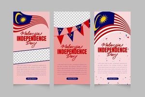 día de la independencia de malasia con diseño de banner vertical con bandera en 3d vector