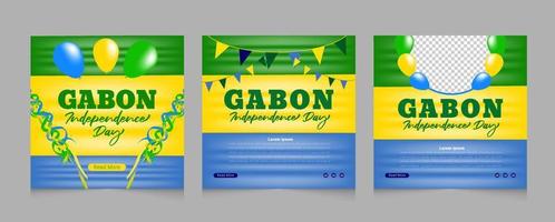 Gabon Independence day with colorful ribbon and geometric social media post banner template design vector