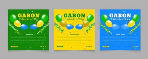 Gabon Independence day with colorful ribbon and geometric social media post banner template design vector