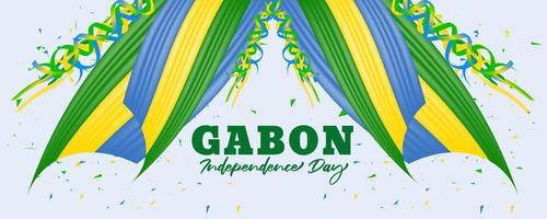 día de la independencia de gabón con diseño de fondo 3d ondeando banderas vector