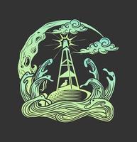 boya con gaviota flotando en el océano tormentoso, elemento de diseño para logo, afiche, tarjeta, pancarta, emblema, camiseta. ilustración vectorial vector