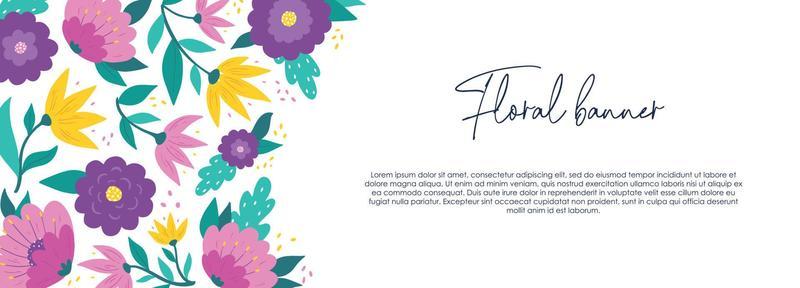 horizontal banner with abstract flowers and leaves. Good for templates with copy space, invitations, social media cover, posters, prints, cards, leaflets, broshures, etc. EPS 10