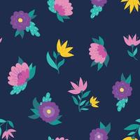 abstract flowers and leaves seamless pattern on blue background. Good for wrapping paper, textile prints, scrapbooking, stationary, wallpaper, etc. EPS 10 vector