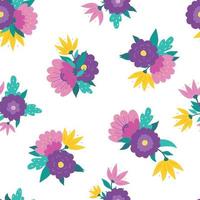 floral seamless pattern with hand drawn abstract flowers and leaves on white background. Good for textile prints, wallpaper, wrapping paper, kids apparel, scrapbooking, stationary, etc. EPS 10 vector