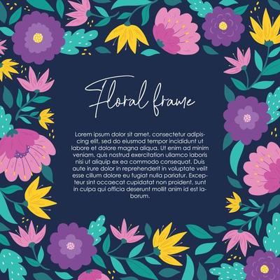 floral frame with abstract flowers and leaves on blue background. Good for templates, invitations, posters, prints, signs, cards, etc. EPS 10