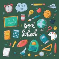 set of colorful school doodles, supplies, clipart, etc. good for poster, stickers, prints, planners, signs, icons, etc. EPS 10 vector
