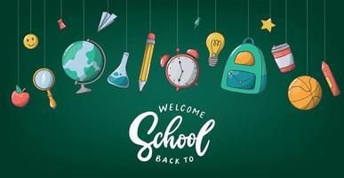 Back to school banner decorated with doodles and lettering quote. Good for posters, prints, cards, templates, etc. EPS 10 vector