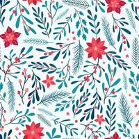Christmas seamless pattern with floral elements. Good for wrapping paper, backgrounds, textile prints, scrapbooking, stationary, wallpaper. EPS 10 vector
