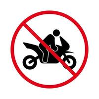 icono de silueta negra de prohibición de transporte de motocicletas. pictograma de motociclista prohibido. símbolo de círculo de parada roja de moto. no se permite conducir moto. prohibir la señal de tráfico de motos. ilustración vectorial aislada. vector