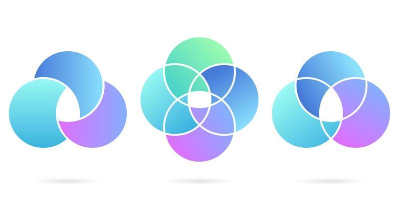 Venn Diagram Color Round Set. Circular Empty Schema. Three, Four Intersected Circle Infographic. 3, 4 Circles Chart Concept. Diagram Venn. Framework Business Graphic. Isolated Vector Illustration.