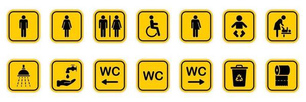 Set of Toilet Silhouette Icon. Mother and Baby Room. Sign of Washroom for Male, Female, Transgender, Disabled. WC Sign on Door for Public Toilet. Collection of Symbols Restroom. Vector Illustration.