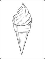 diseño de página para colorear helados, diseño de arte de línea de helados vector