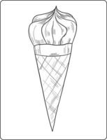 diseño de página para colorear helados, diseño de arte de línea de helados vector