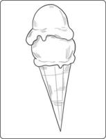 diseño de página para colorear helados, diseño de arte de línea de helados vector