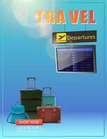 Vector travel banner. Time to travel flyer with flights table schedule, adventures.
