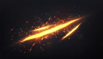 Brignt fire cuts on the black background with flares and sparkles. vector
