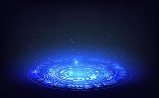 Futuristic sci-fi background. Blue circle portal with light flares and sparkles. vector