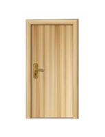 3d realistic vector icon. Old antique wooden door with golden handle.