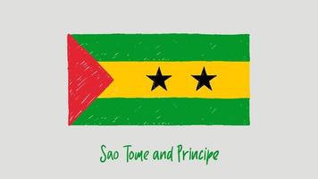 Sao Tome and Principe Flag Marker or Pencil Sketch Illustration Vector