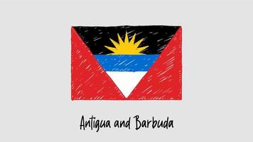 marcador de bandera de antigua y barbuda o vector de ilustración de dibujo a lápiz