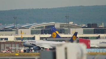 FRANKFURT AM MAIN, GERMANY JULY 21, 2017 - Lufthansa Airbus A321 D AISC approaching and landing at 07C. Fraport, Frankfurt, Germany video