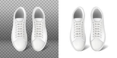 3d realistic vector icon. White running sneakers with lace. Sport shoes. Isolated on white and transparent background.