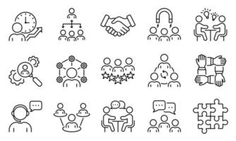 Group Team Network Line Icon Set. Community Business People Work Process Linear Pictogram Collection. Time Management, Service Management Outline Icon. Editable Stroke. Isolated Vector Illustration