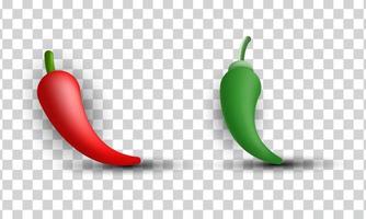 diseño único de icono 3d dos chiles rojo y verde aislado en vector