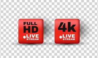 unique creative 3d rectangle full HD live streaming design icon isolated on vector