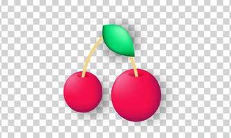 unique 3d red cute cherry green leaf minimal icon design isolated on vector