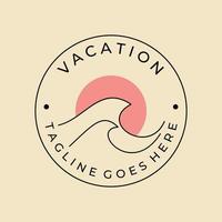 ocean vacation wave badge logo line emblem vector illustration design