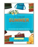 bandera de viaje vectorial. Equipaje realista en 3d, folleto de concepto turístico de viajes de verano.
