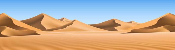 gran fondo realista en 3d de dunas de arena. paisaje desértico con cielo azul. vector