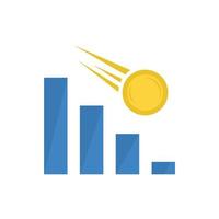 simple illustration of flat bar chart with coins going downwards signaling a decline in currency prices vector