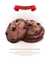 Icono de vector realista 3D. galletas de mantequilla con chispas de chocolate. aislado sobre fondo blanco.