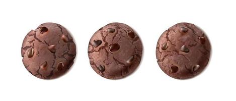 Icono de vector realista 3D. galletas de mantequilla con chispas de chocolate. aislado sobre fondo blanco.