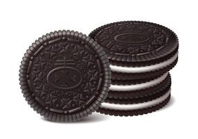 3d realistic vector icon. Falling chocolate cookies. Isolated on white background.