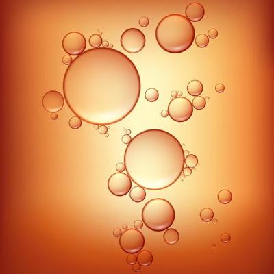 3d realistic vector beauty background of oil drops on orange.