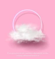 3d realistic vector illustration banner. Pink background with neon circle and white cloud.