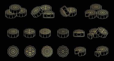 Mooncakes set for the mid-autumn festival in thin line style vector