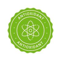 sello antioxidante natural. Etiqueta verde antioxidante de naturaleza orgánica saludable. etiqueta de ingrediente del suplemento. signo de célula de molécula antioxidante. logotipo de desintoxicación antioxidante. ilustración vectorial aislada. vector