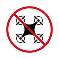 Prohibir el icono de silueta negra de la zona aérea de drones. cuadricóptero prohibido en el pictograma de control remoto. símbolo de círculo de parada roja de cámara no tripulada prohibida. no se permiten señales de drones. ilustración vectorial aislada. vector