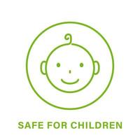 Safe for Children Line Green Icon. Safety Product for Child Outline Pictogram. Kid Friendly Zone Icon. Non Toxic Material for Kid. Baby Food Sign in Restaurant Menu. Isolated Vector Illustration.