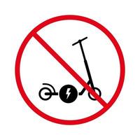 no se permite la señal de bicicleta de rueda de empuje. prohibir el patinete electrónico icono de silueta negra. símbolo de parada roja de transporte de electricidad. Prohibir el pictograma de patinete eléctrico. ilustración vectorial aislada. vector